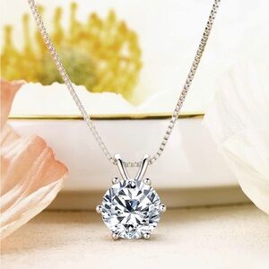 Certified 1 Carat Diamond Solitaire Necklace ~Genuine Moissanite Pendant + Chain